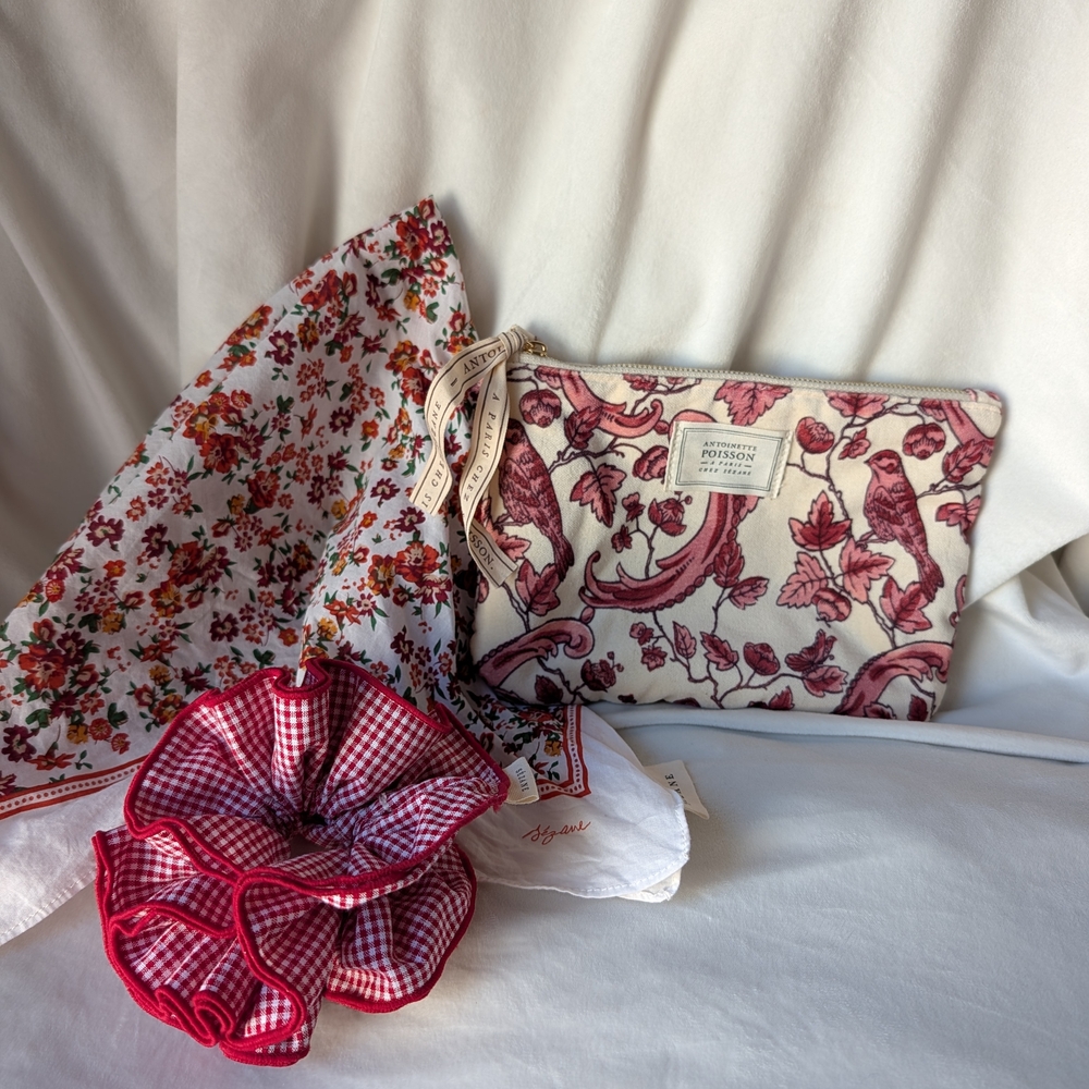 Sezane Accesories Floral Scarf , Hair Tie, Makeup Bag